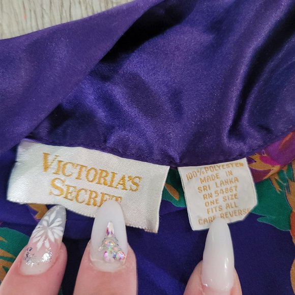 Victorias secret gold label silky purple polyester floral robe one size fit all - Picture 6 of 6